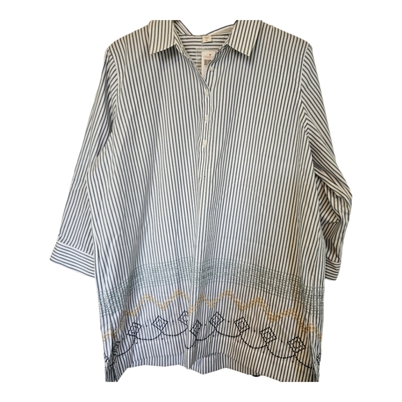 Coldwater Creek Tunic Shirt Embroidered Stripe Pullover with Buttons XL NWT - Picture 2 of 9